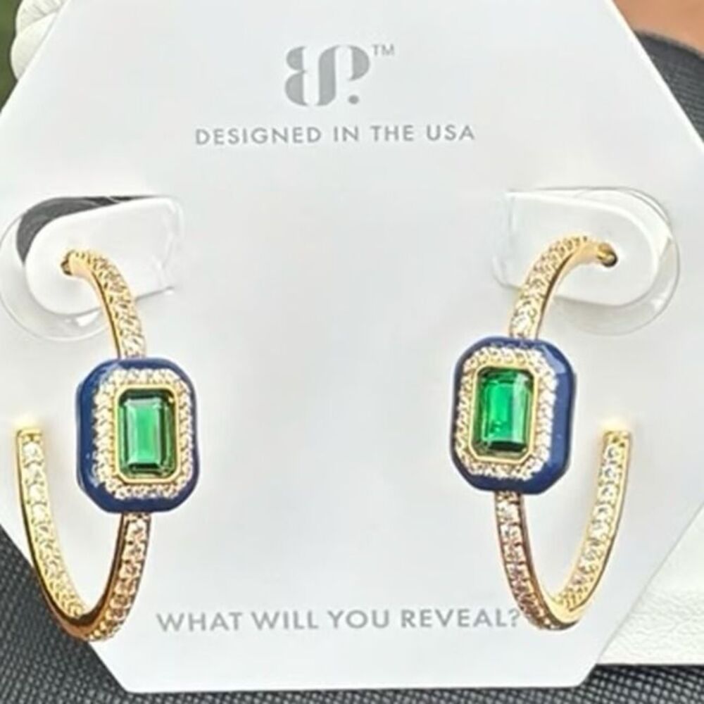 BP Gold Hoop Earrings with Blue and Green